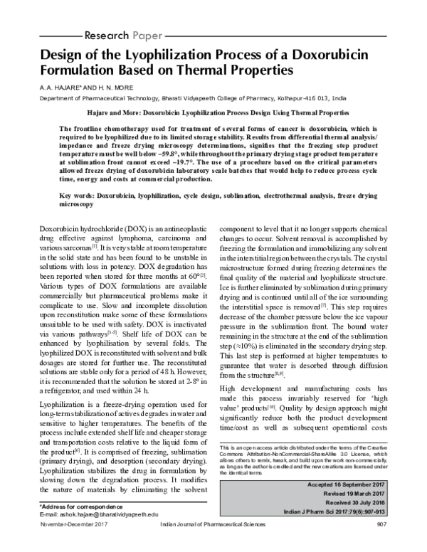 (PDF) Design of the Lyophilization Process of a Doxorubicin Formulation ...
