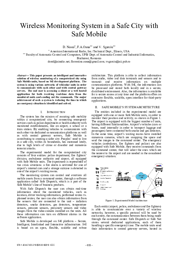 (PDF) Wireless monitoring system in a safe city with Safe Mobile