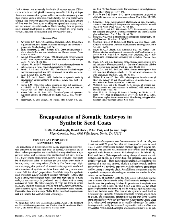 (PDF) Encapsulation of Somatic Embryos in Synthetic Seed Coats