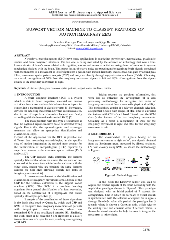 (PDF) Support Vector Machine to Classify Features of Motion Imaginary Eeg