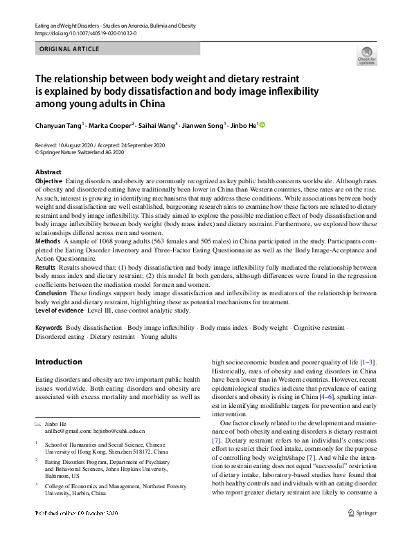 (PDF) The relationship between body weight and dietary restraint is ...