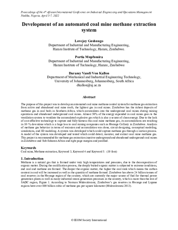 (PDF) Development of an automated coal mine methane extraction system