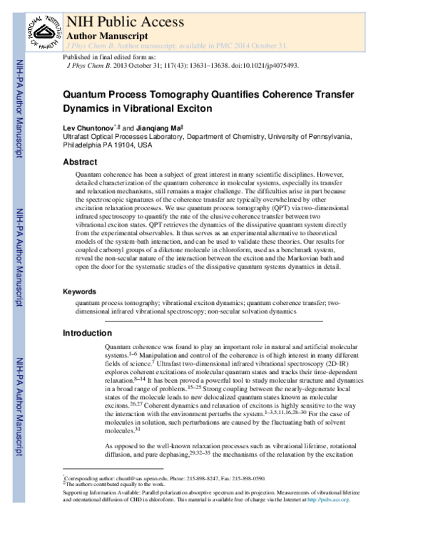 (PDF) Quantum Process Tomography Quantifies Coherence Transfer Dynamics ...