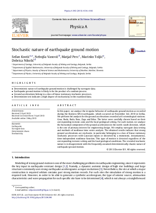 (PDF) Stochastic nature of earthquake ground motion