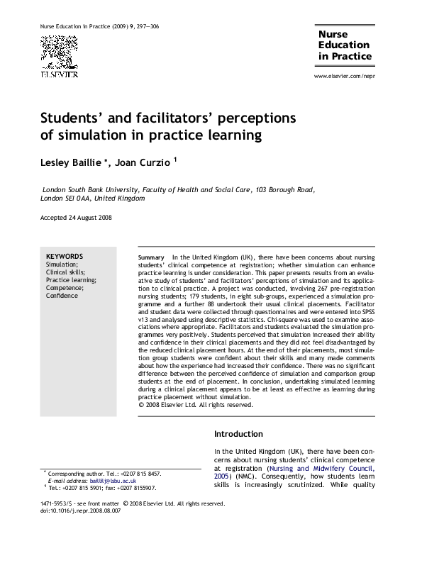 (PDF) Students’ and facilitators’ perceptions of simulation in practice ...
