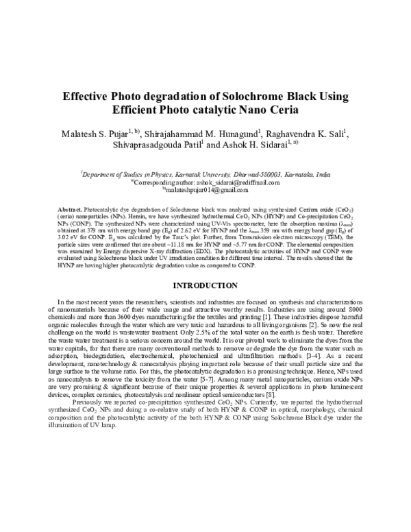 (PDF) Effective photo degradation of Solochrome black using efficient ...