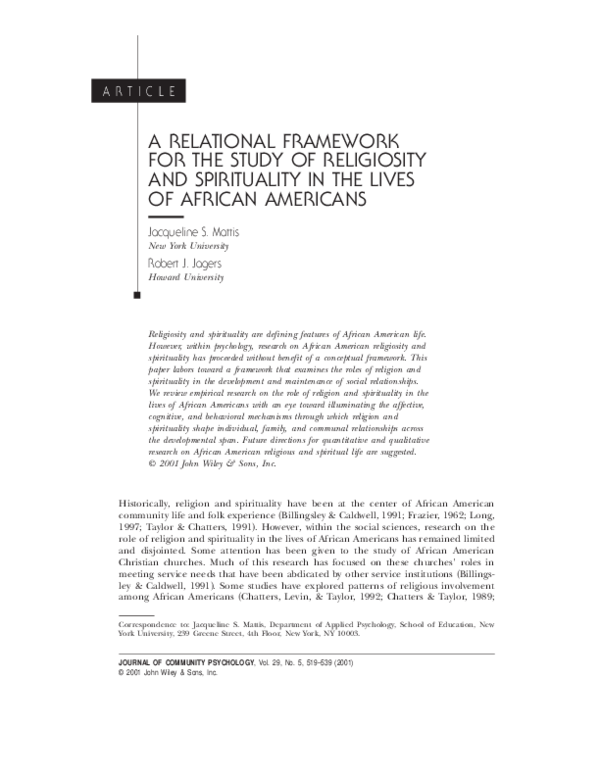 (PDF) A relational framework for the study of religiosity and ...