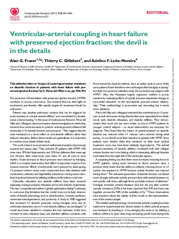 (PDF) Ventricular-arterial coupling in heart failure with preserved ...