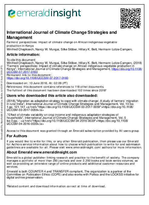 (PDF) International Journal of Climate Change Strategies and Management ...