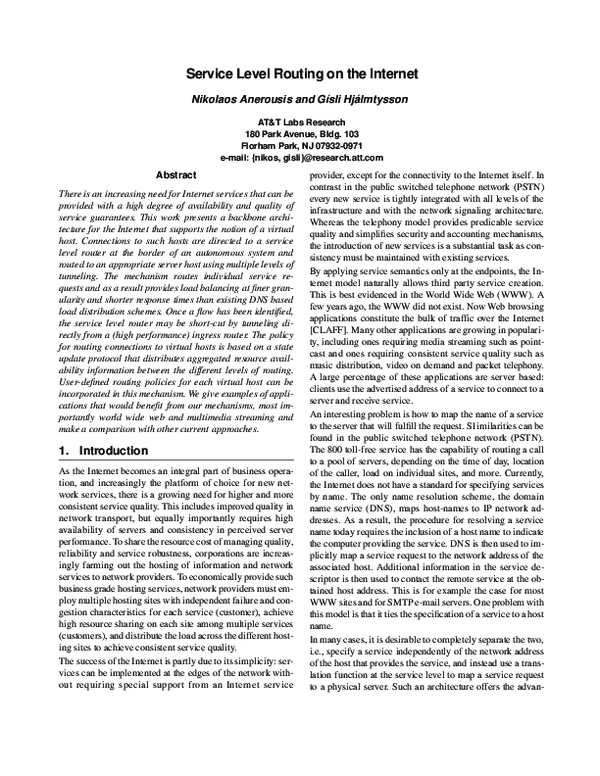 (PDF) Service level routing on the Internet