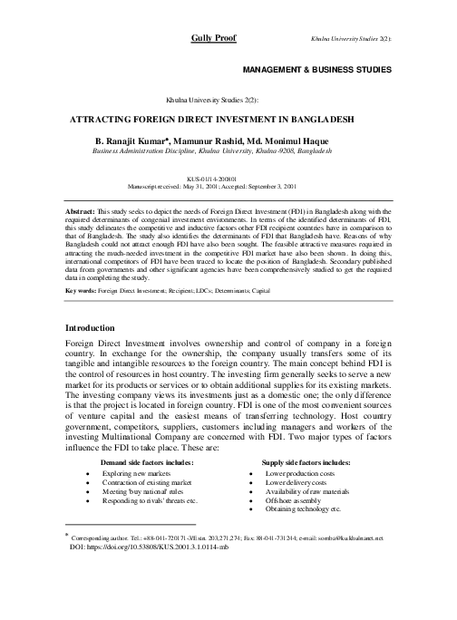 (PDF) Attracting Foreign Direct Investment in Bangladesh