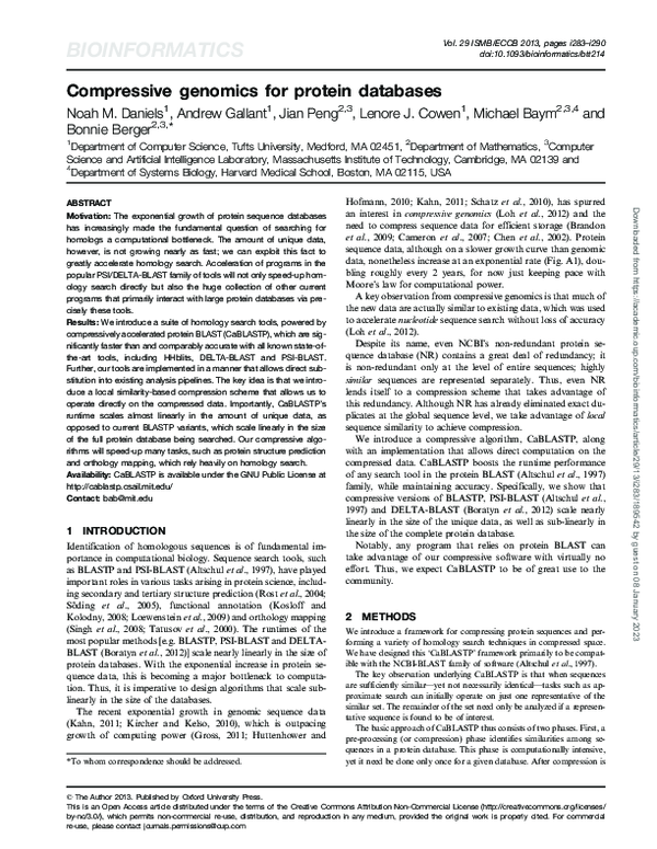 (PDF) Compressive genomics for protein databases