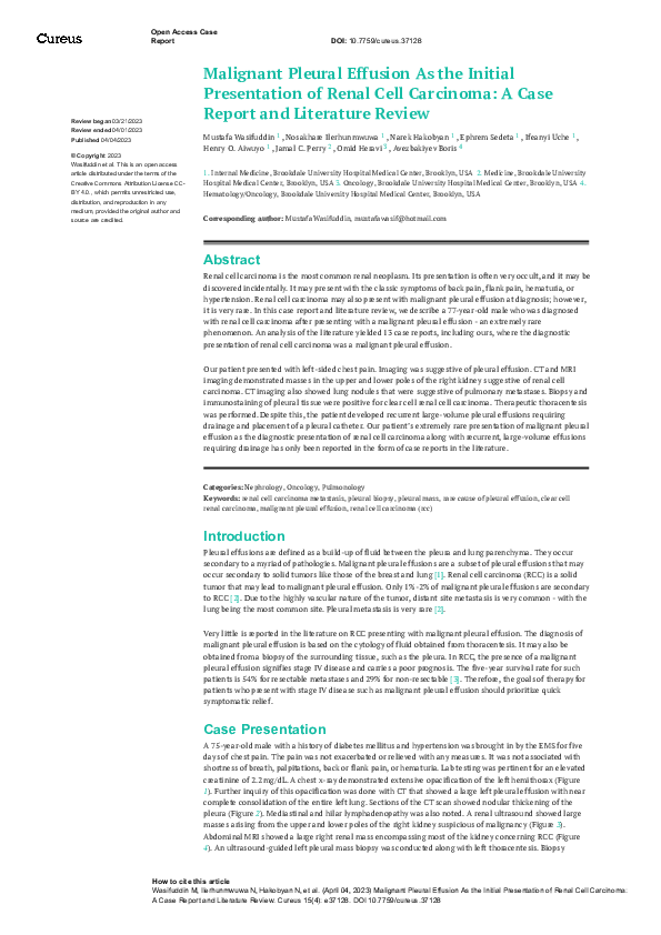 (PDF) Malignant Pleural Effusion As the Initial Presentation of Renal ...