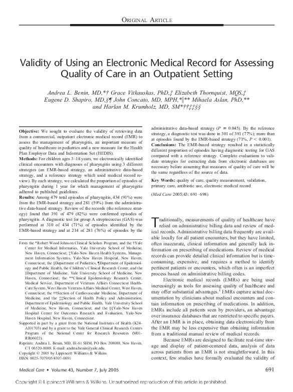 (PDF) Validity of Using an Electronic Medical Record for Assessing