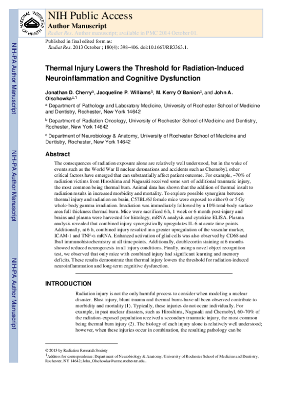 (PDF) Thermal Injury Lowers the Threshold for Radiation-Induced ...