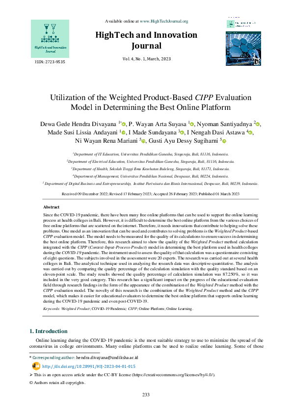 (PDF) Utilization of the Weighted Product-Based CIPP Evaluation Model ...