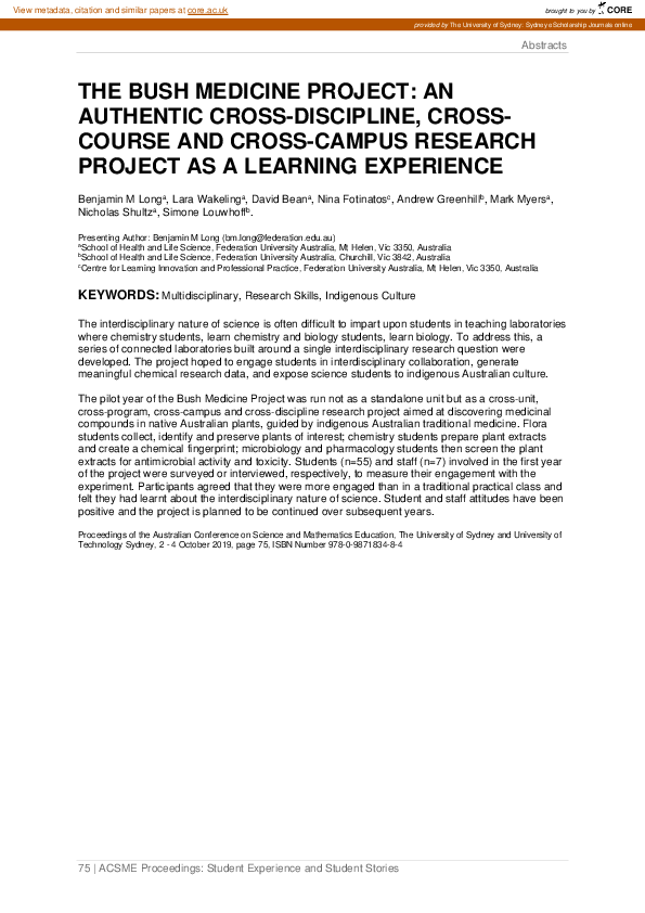 (PDF) The Bush Medicine Project: An authentic cross-discipline, cross ...
