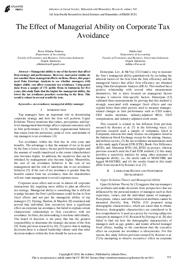 (PDF) The Effect of Managerial Ability on Corporate Tax Avoidance