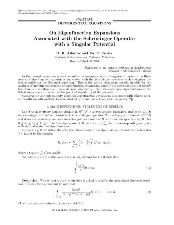 (PDF) On Eigenfunction Expansions Associated with the Schrodinger ...