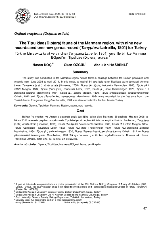 (PDF) The Tipulidae (Diptera) fauna of the Marmara region, with nine ...