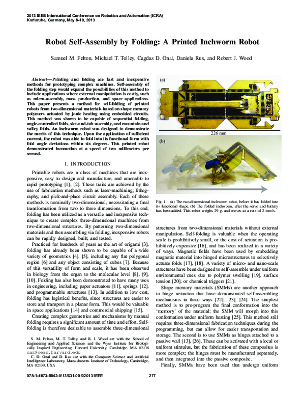 (PDF) Robot self-assembly by folding: A printed inchworm robot