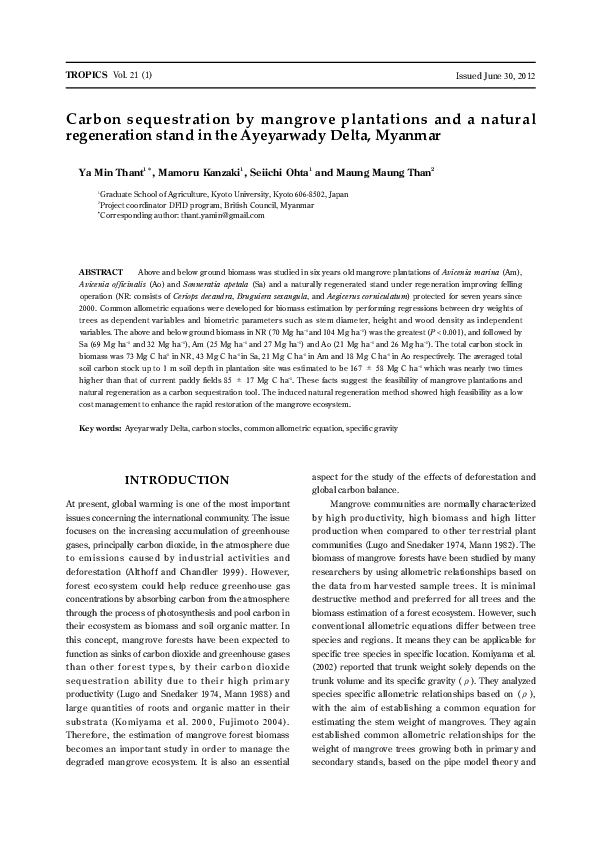(PDF) Carbon sequestration by mangrove plantations and a natural ...