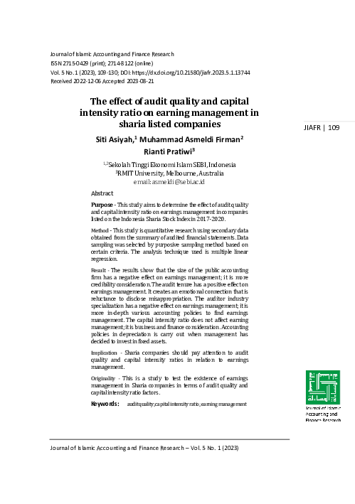 (PDF) The effect of audit quality and capital intensity ratio on ...