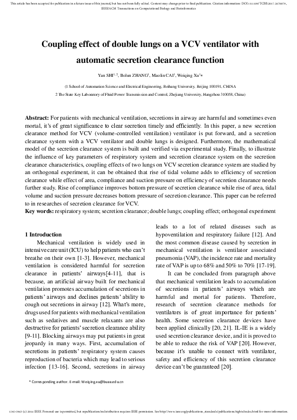 (PDF) Coupling Effect of Double Lungs on a VCV Ventilator with ...