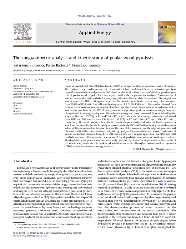(PDF) Thermogravimetric analysis and kinetic study of poplar wood pyrolysis