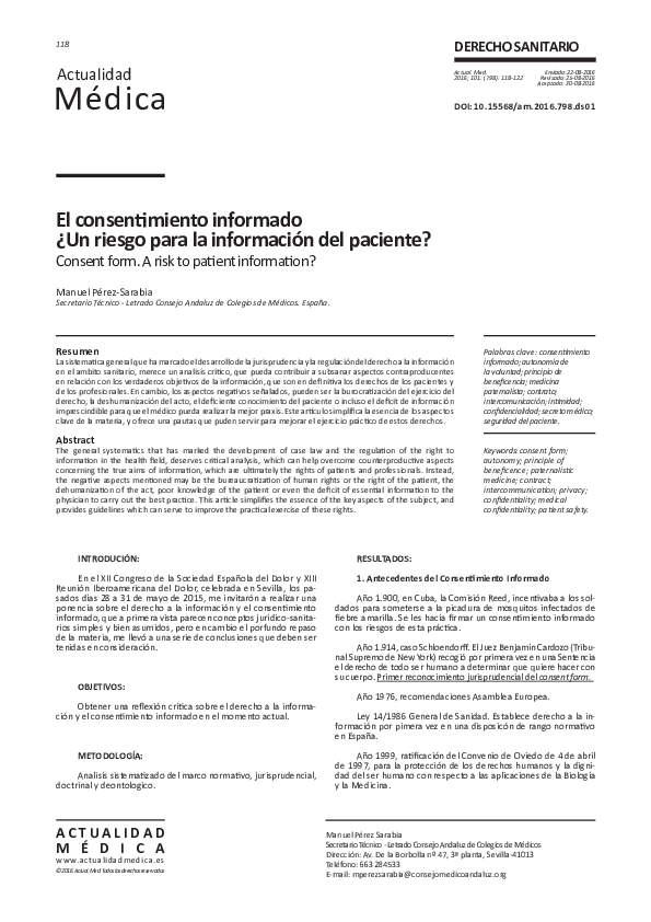 (PDF) Informed consent. A risk to patient information?