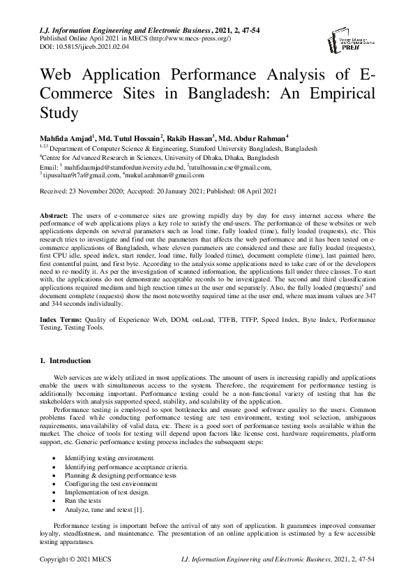 (PDF) Web Application Performance Analysis of ECommerce Sites in ...