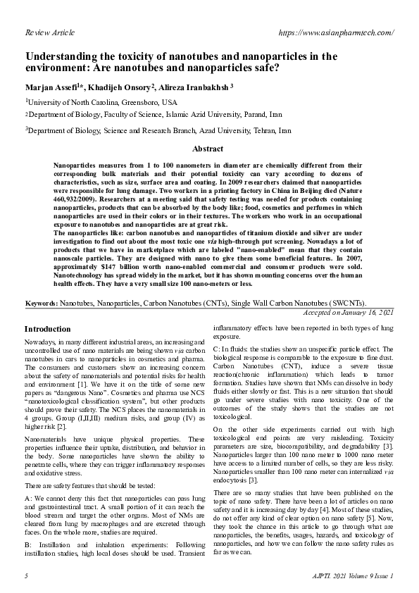 (PDF) Understanding the toxicity of nanotubes and nanoparticles in the ...