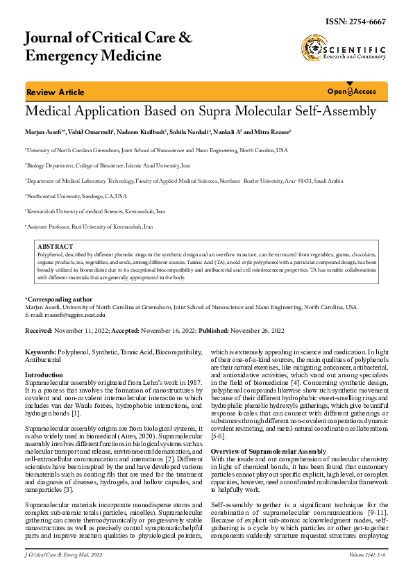 (PDF) Medical Application Based on Supra Molecular Self-Assembly | Dr ...