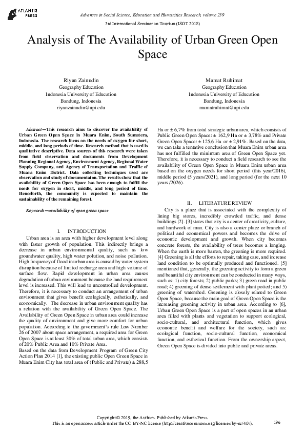 (PDF) Analysis of The Availability of Urban Green Open Space