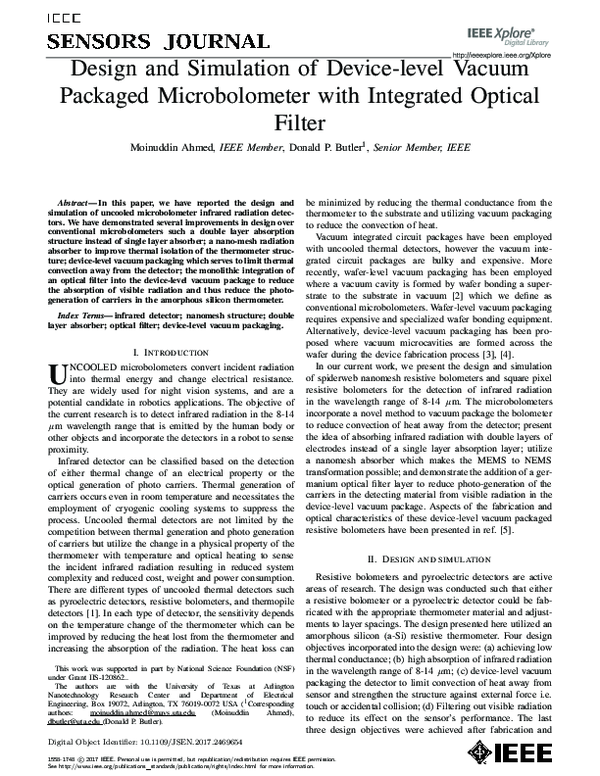 Design and Simulation of Device-Level Vacuum-Packaged Microbolometer ...