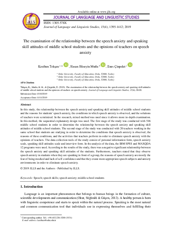(PDF) The examination of the relationship between the speech anxiety ...