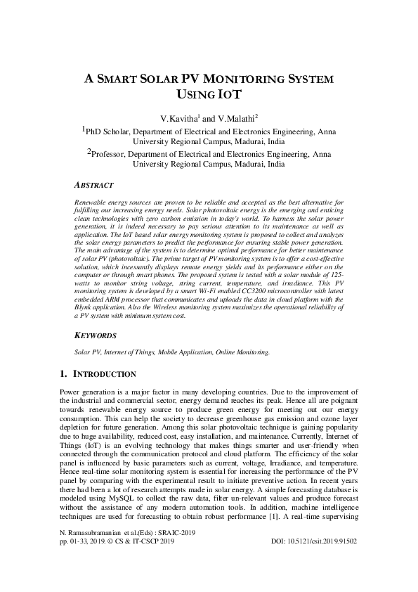 (PDF) A Smart Solar PV Monitoring System Using IoT