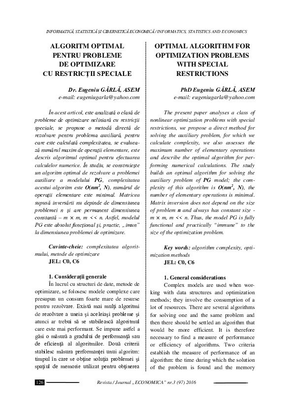 (PDF) Optimal Algorithm for Optimization Problems with Special Restrictions