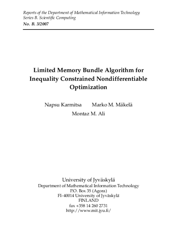 (PDF) Limited Memory Bundle Algorithm for Inequality Constrained ...