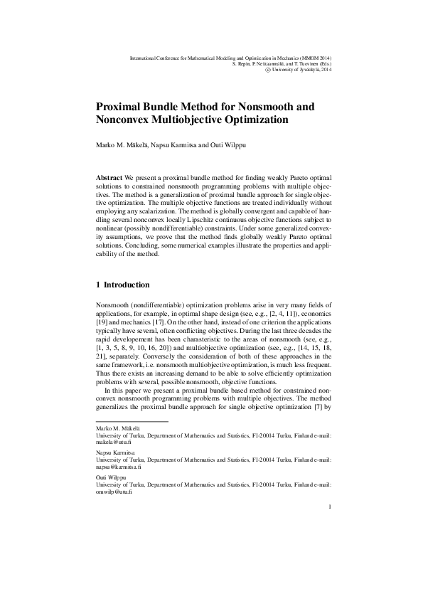 (PDF) Proximal Bundle Method for Nonsmooth and Nonconvex Multiobjective ...