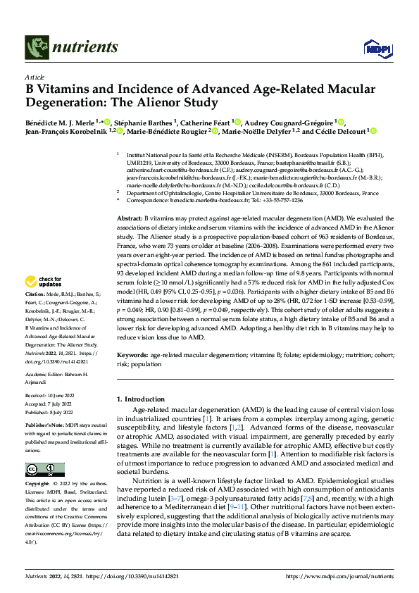 (PDF) B Vitamins and Incidence of Advanced Age-Related Macular ...
