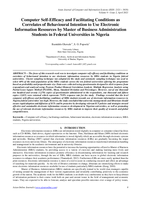 (PDF) Computer Self-Efficacy and Facilitating Conditions as Correlates ...