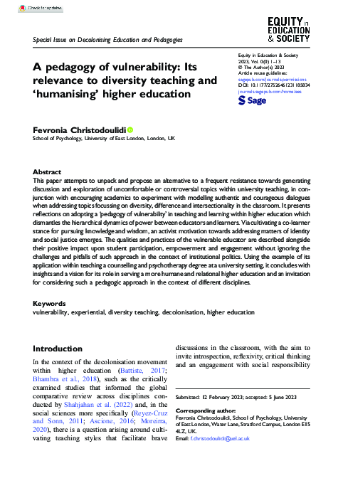 (PDF) A pedagogy of vulnerability: Its relevance to diversity teaching ...
