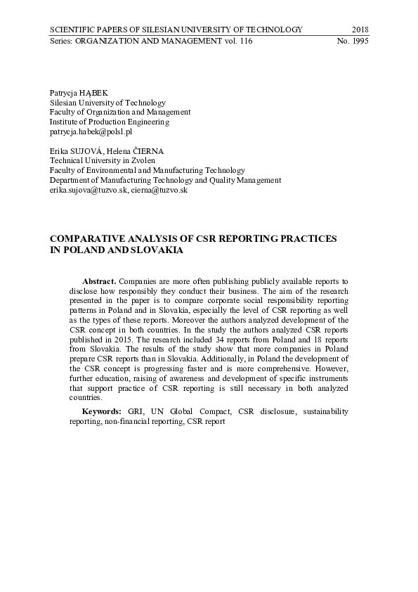 (PDF) Comparative analysis of CSR reporting practices in Poland and ...