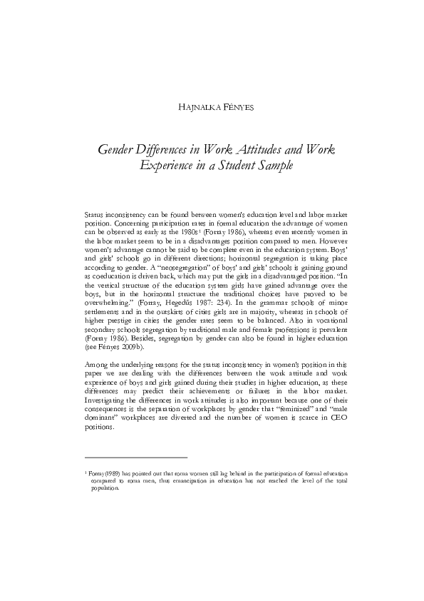 (PDF) Gender Differences in Work Attitudes and Work Experience in a ...