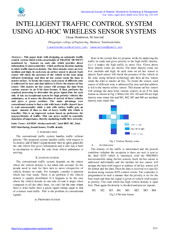 (PDF) Intelligent Traffic Control System Using Ad-Hoc Wireless sensor ...