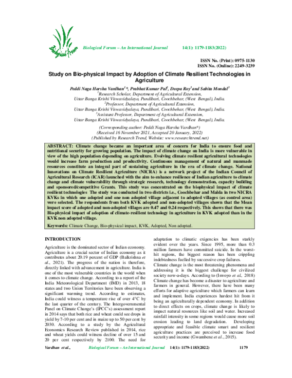 (PDF) Study on Bio-physical Impact by Adoption of Climate Resilient ...