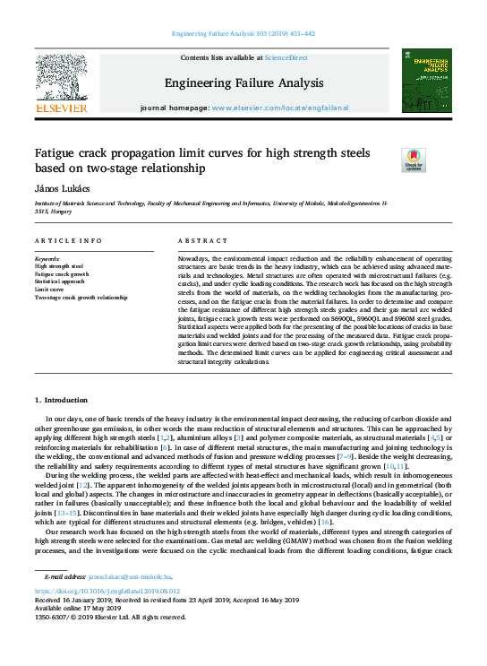 (PDF) Fatigue Crack Propagation Limit Curves for High Strength Steels ...