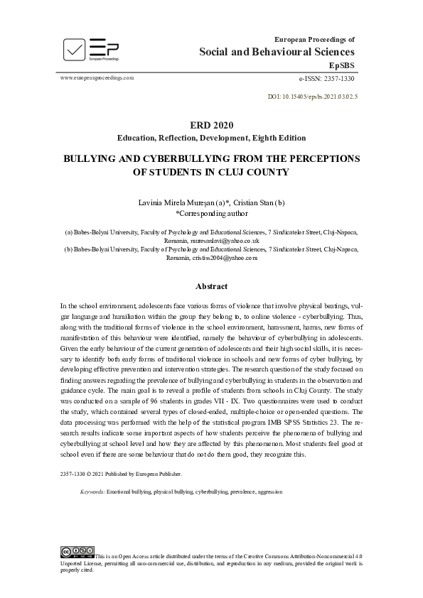 (PDF) Bullying and Cyberbullying From the Perceptions of Students in ...