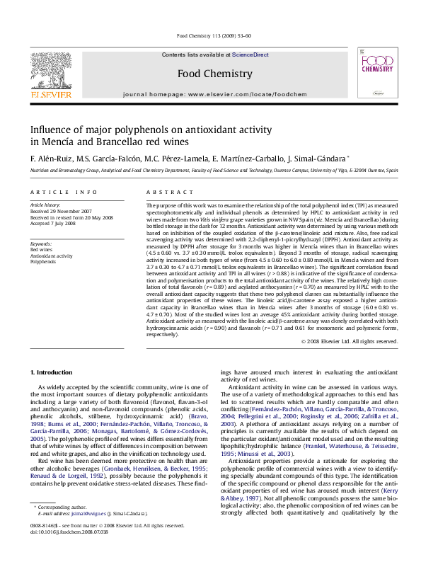 (PDF) Influence of major polyphenols on antioxidant activity in Mencía ...